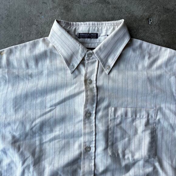 VINTAGE BLAIR WHITE BUTTON DOWN SHIRT PIN STRIPED FITS MENS LARGE 90S - Picture 2 of 6